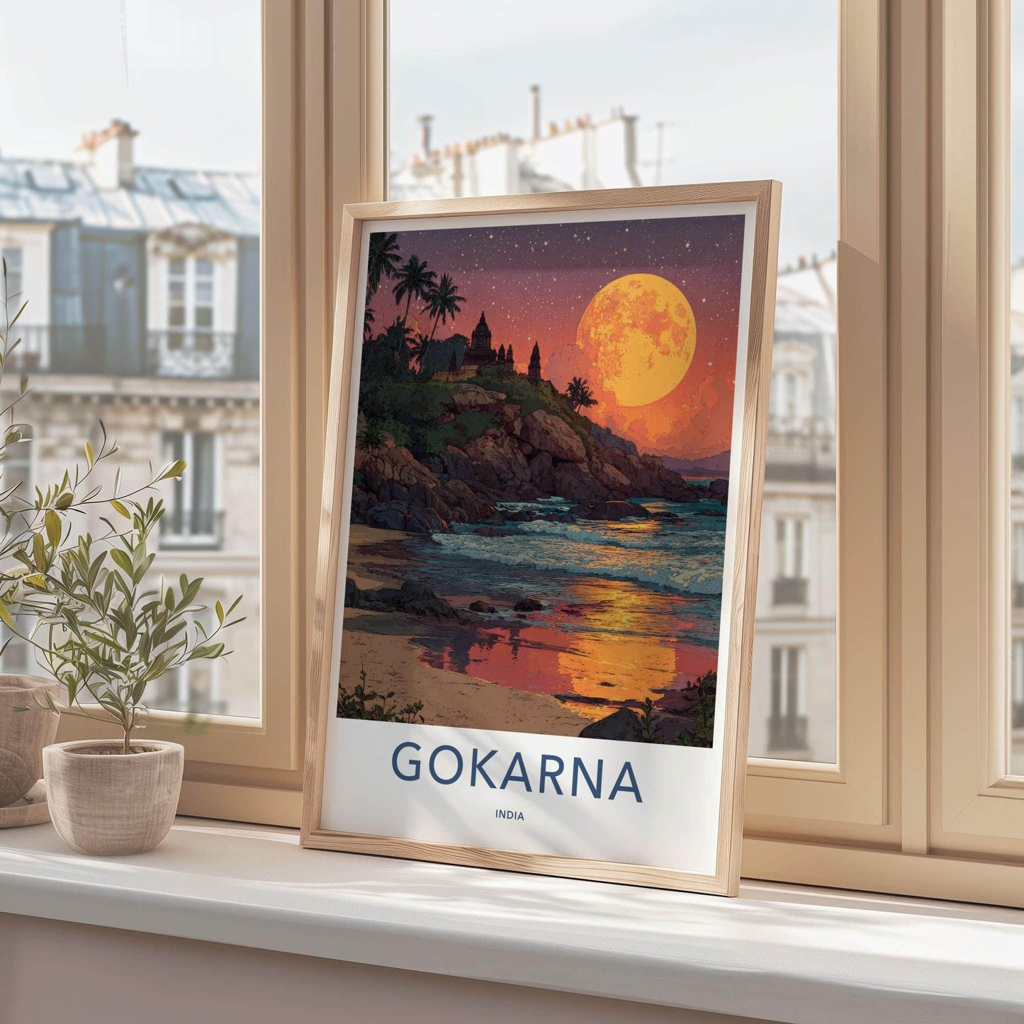Gokarna Poster - India Travel Art - Karnataka Moonlit Beach Home Decor