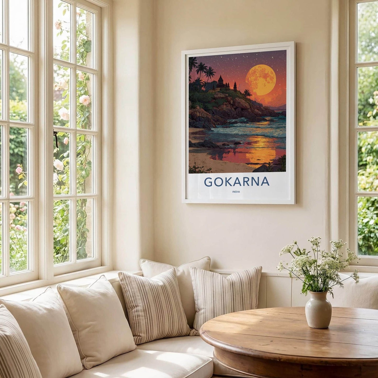 Gokarna Poster - India Travel Art - Karnataka Moonlit Beach Home Decor