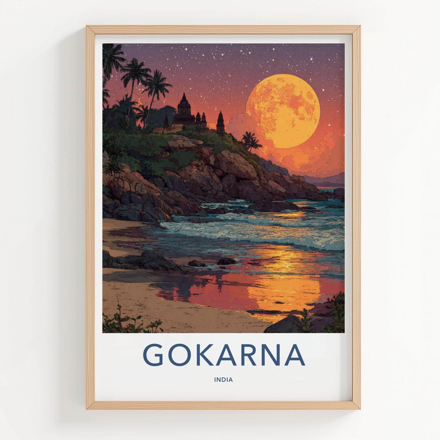Gokarna Poster - India Travel Art - Karnataka Moonlit Beach Home Decor