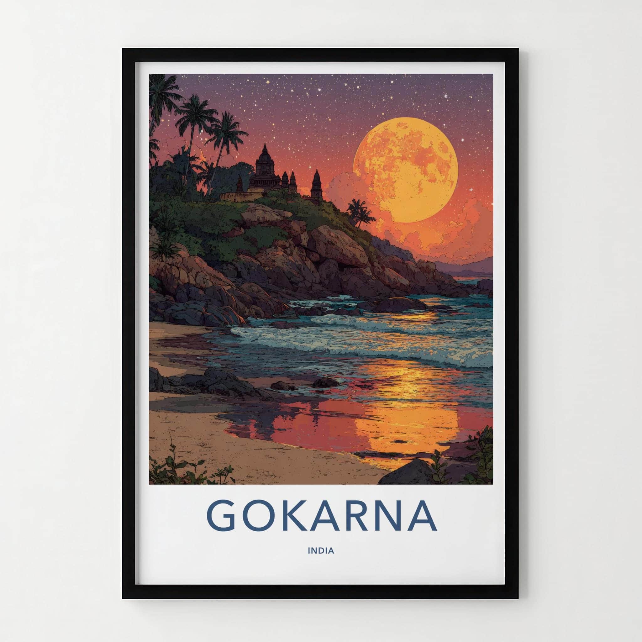 Gokarna Poster - India Travel Art - Karnataka Moonlit Beach Home Decor