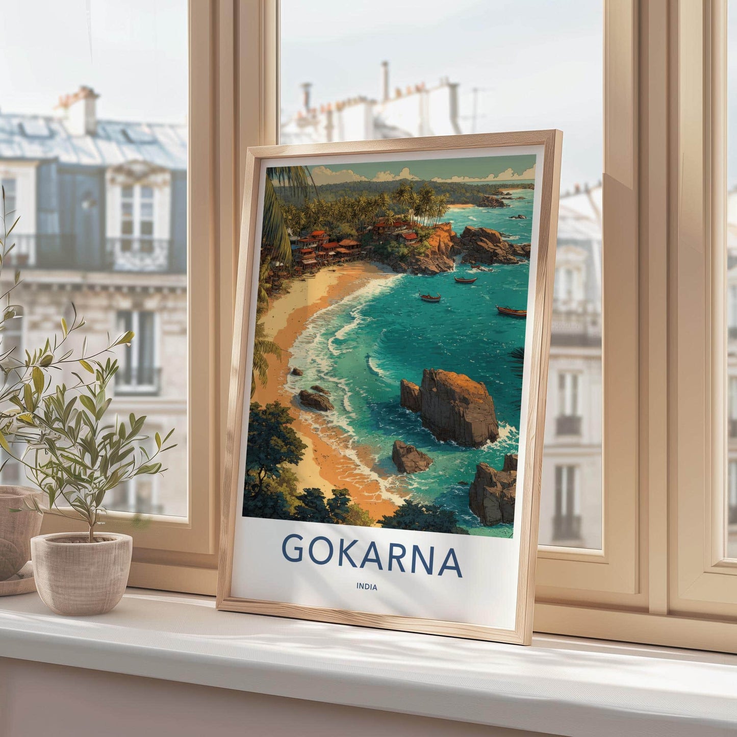 Gokarna Poster - India Travel Art - Karnataka Palm Beach Boats Home Decor
