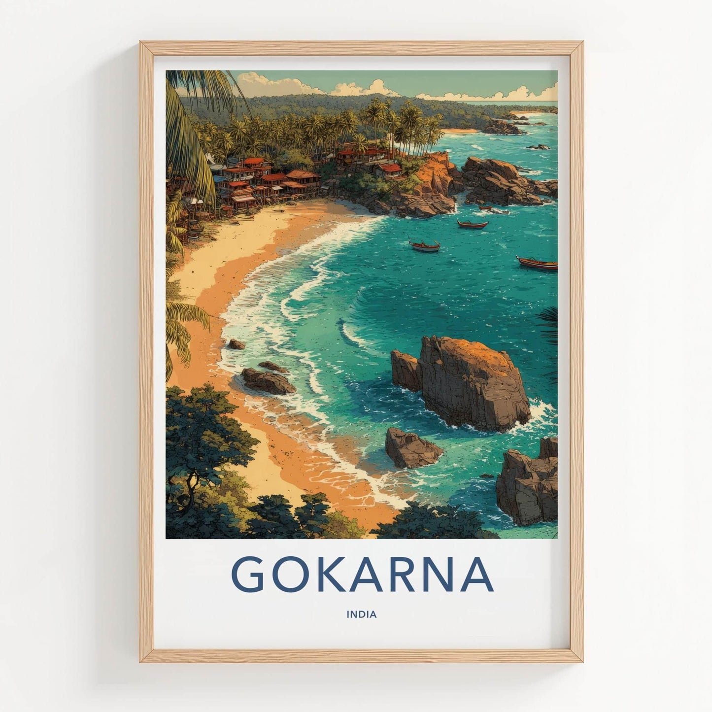 Gokarna Poster - India Travel Art - Karnataka Palm Beach Boats Home Decor