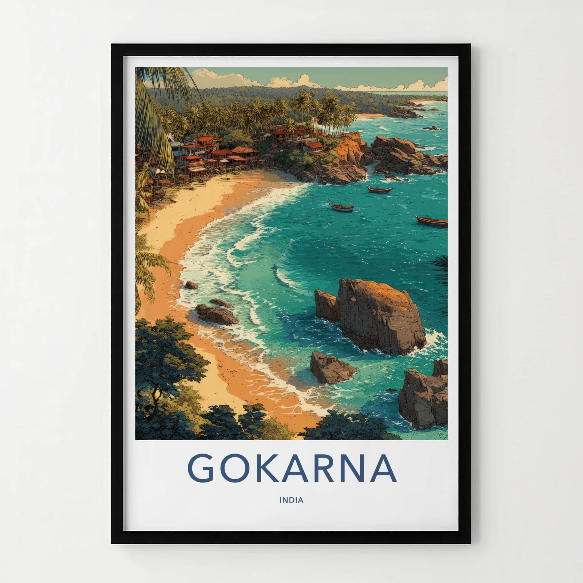 Gokarna Poster - India Travel Art - Karnataka Palm Beach Boats Home Decor