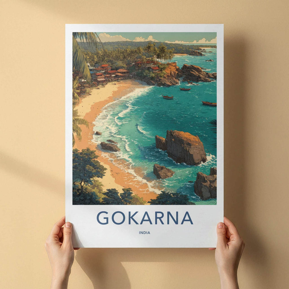 Gokarna Poster - India Travel Art - Karnataka Palm Beach Boats Home Decor
