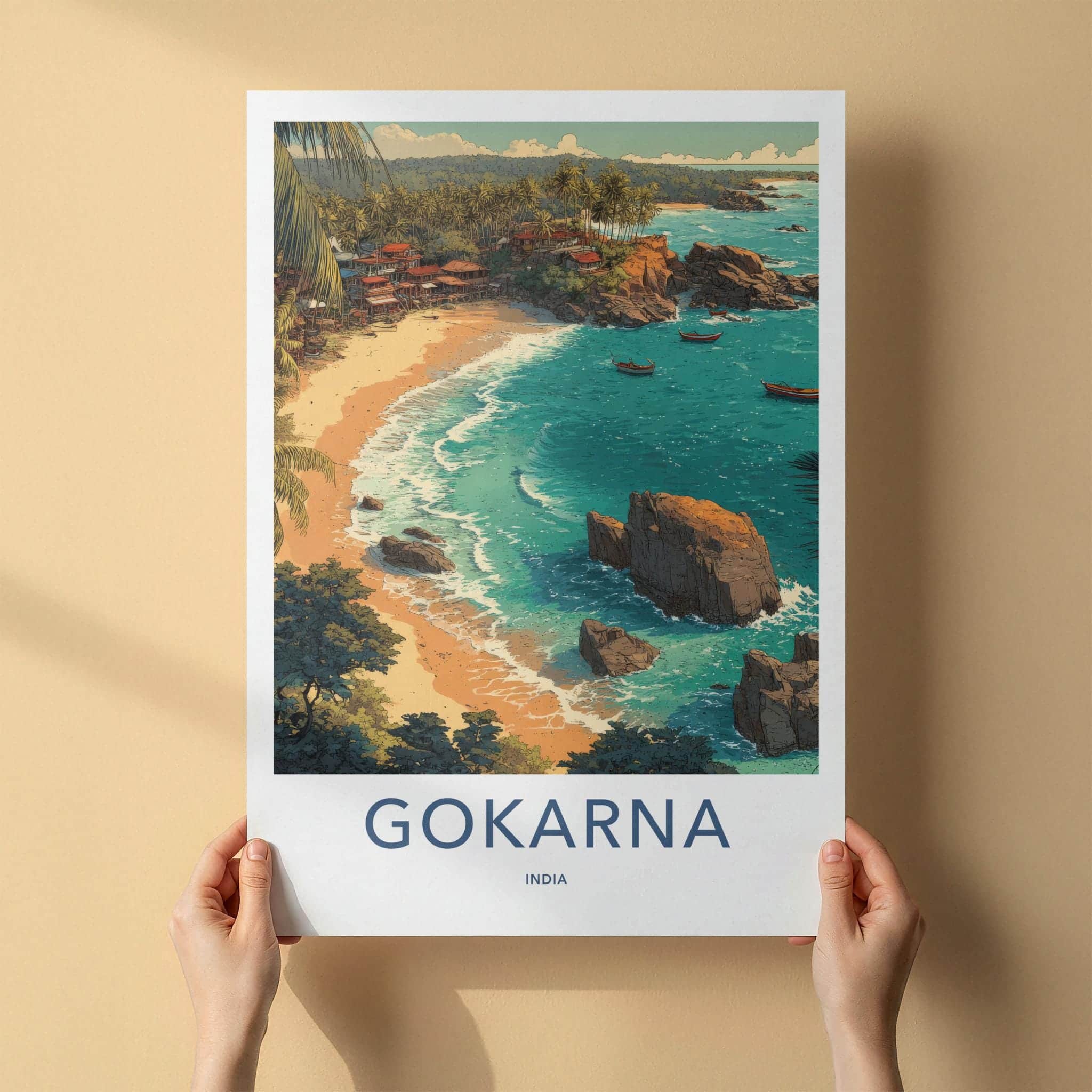 Gokarna Poster - India Travel Art - Karnataka Palm Beach Boats Home Decor