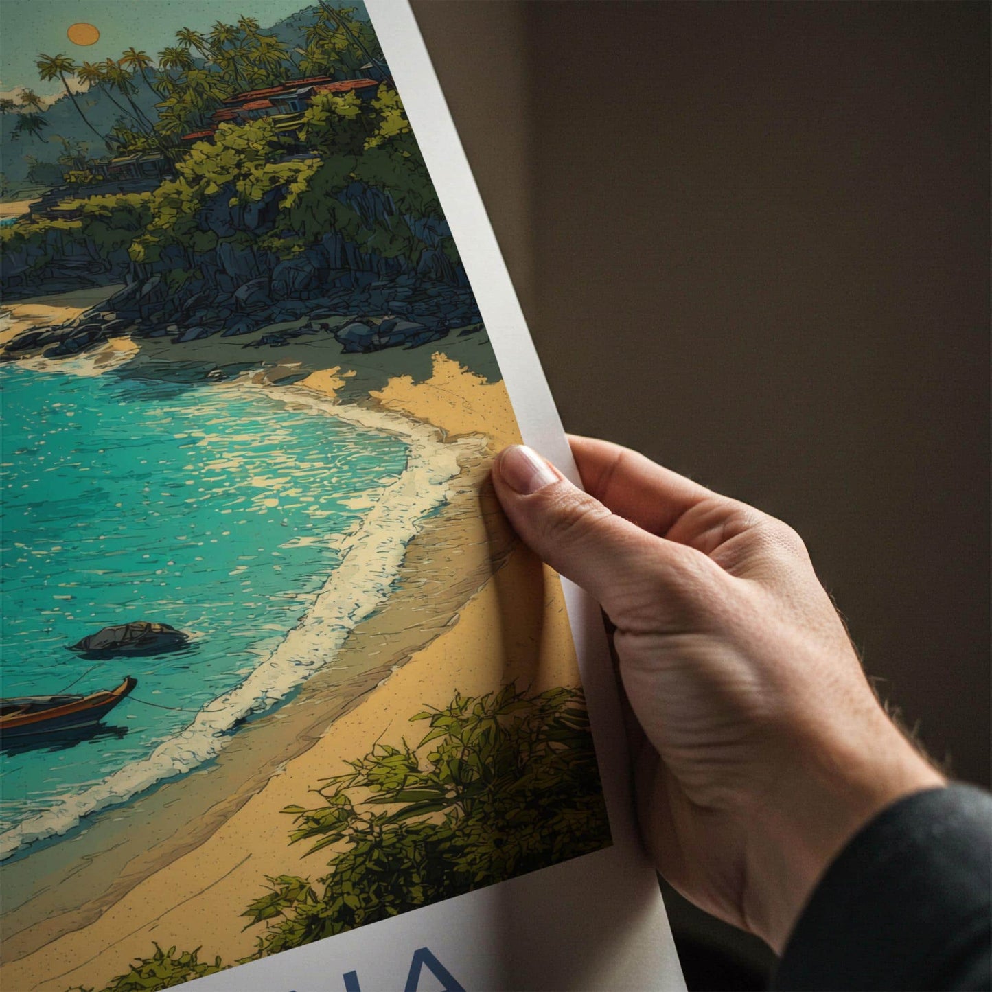 Gokarna Poster - India Travel Art - Karnataka Tropical beach boats Home Decor