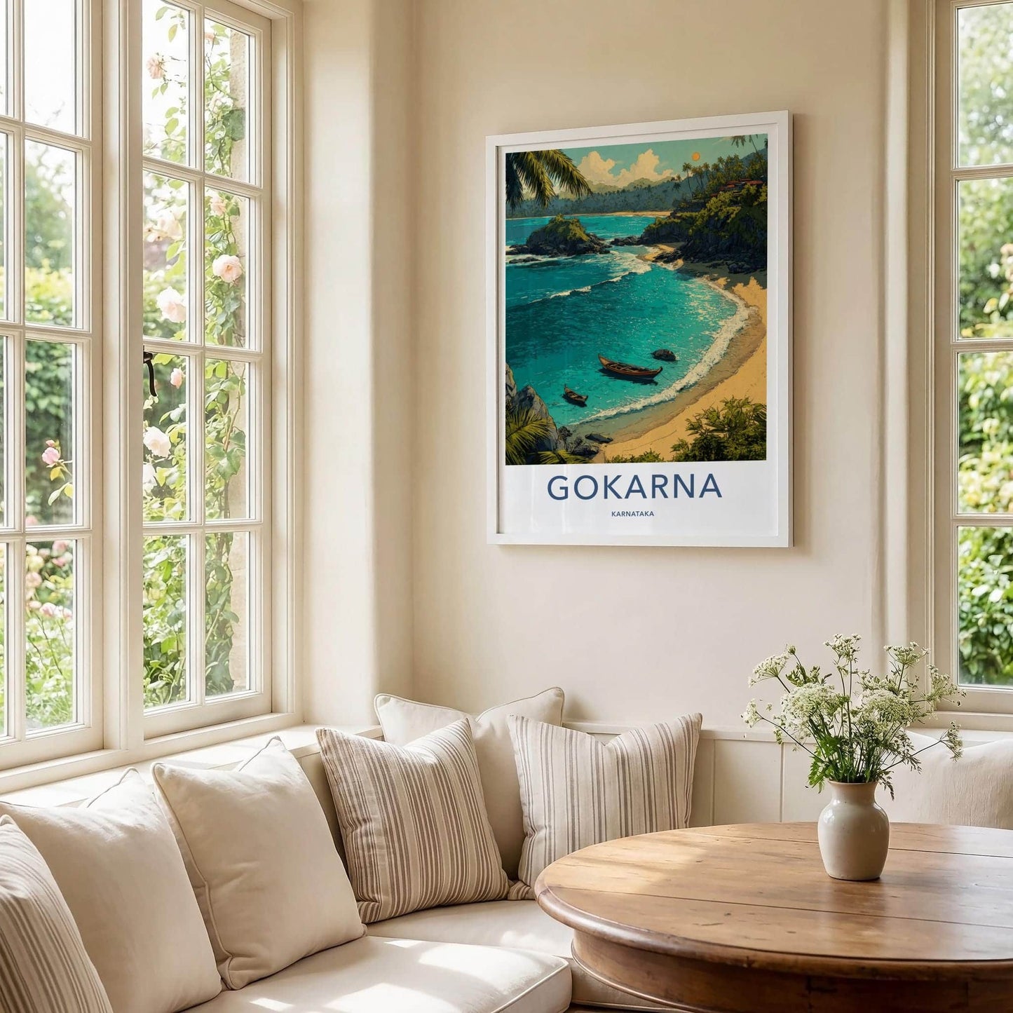 Gokarna Poster - India Travel Art - Karnataka Tropical beach boats Home Decor