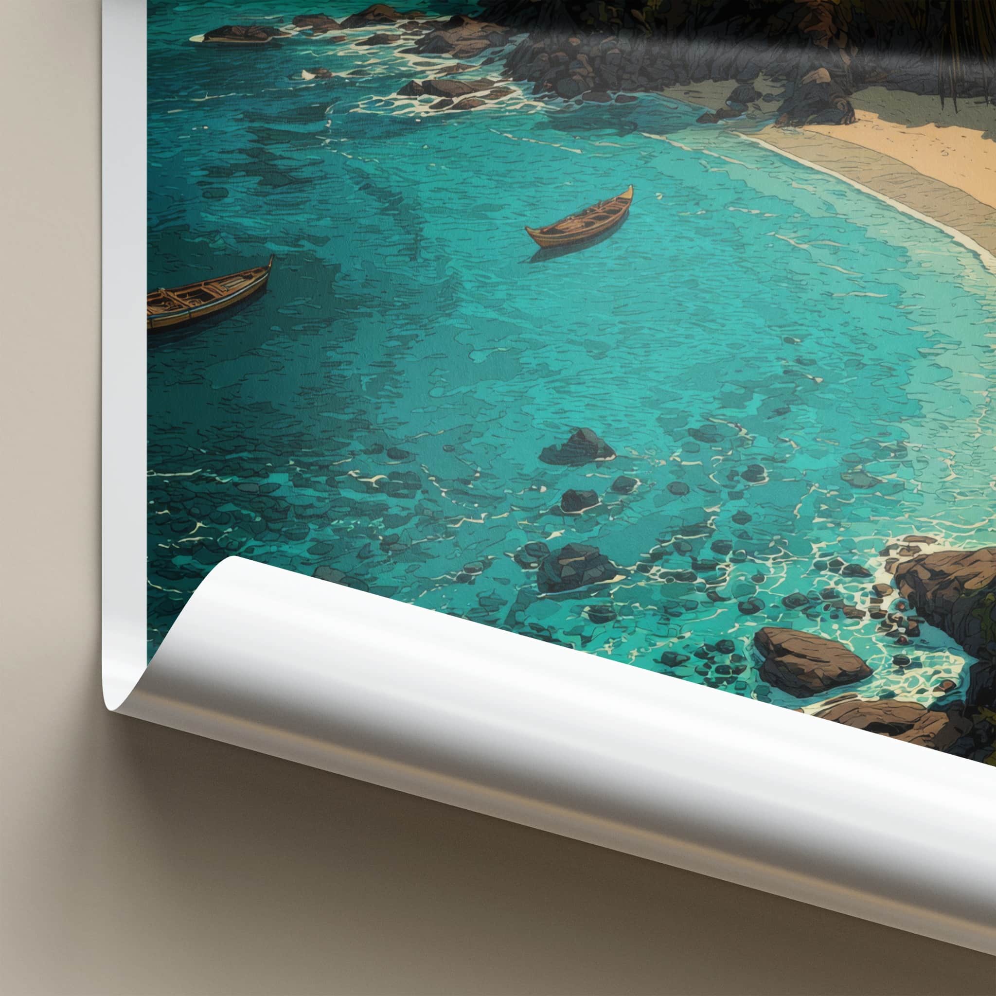 Gokarna Poster - India Wall Art - Blue Water Boats Home Decor