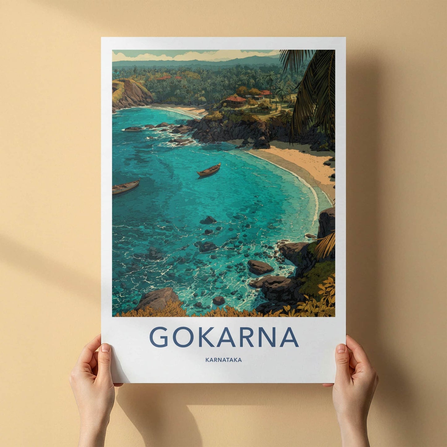 Gokarna Poster - India Wall Art - Blue Water Boats Home Decor