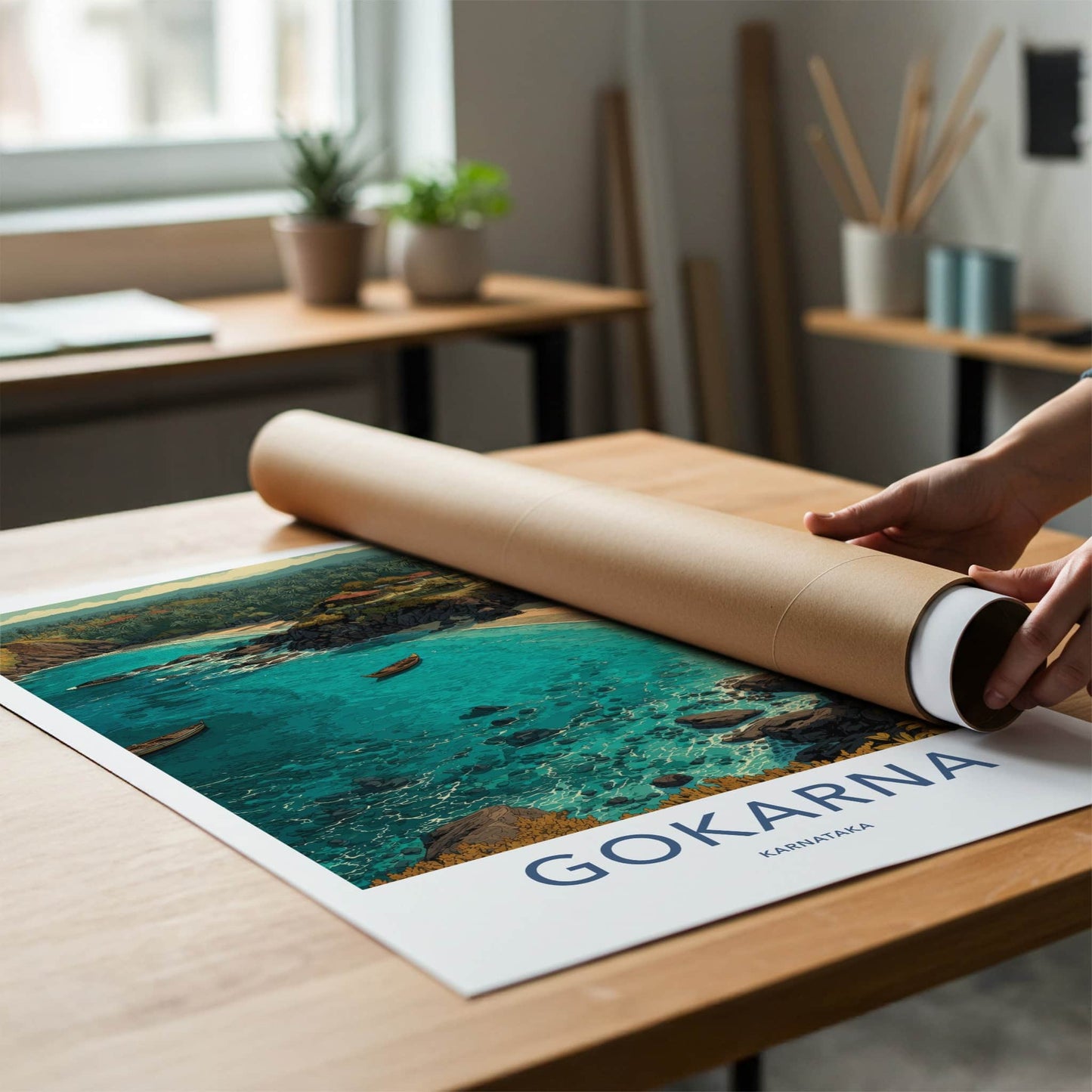 Gokarna Poster - India Wall Art - Blue Water Boats Home Decor