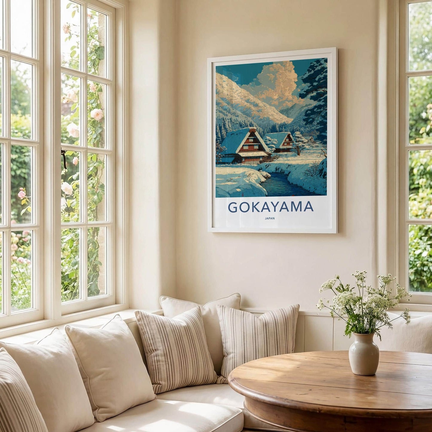 Gokayama Poster - Japan Art Print - Snowy Village Scene Home Decor