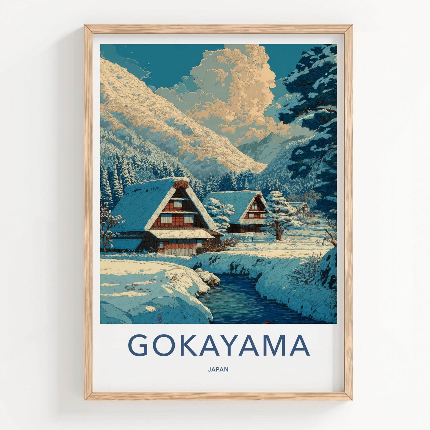 Gokayama Poster - Japan Art Print - Snowy Village Scene Home Decor