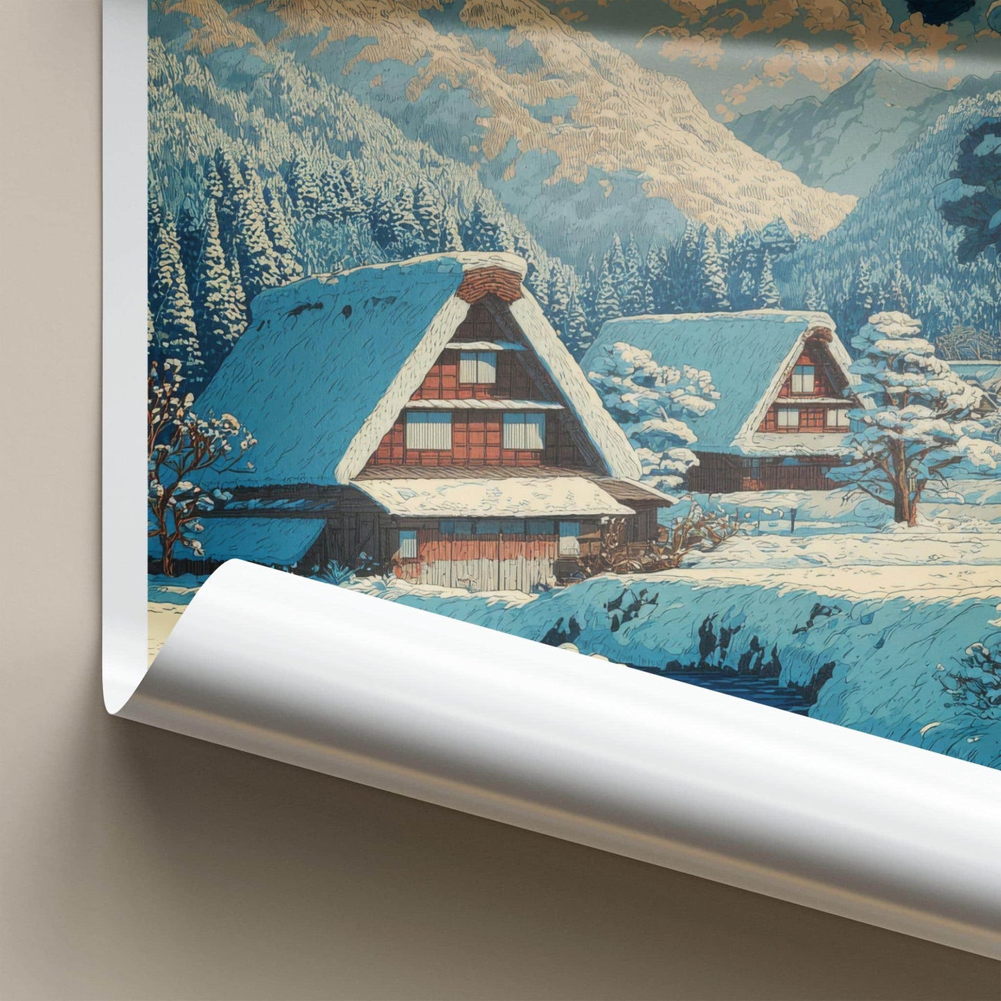 Gokayama Poster - Japan Art Print - Snowy Village Scene Home Decor
