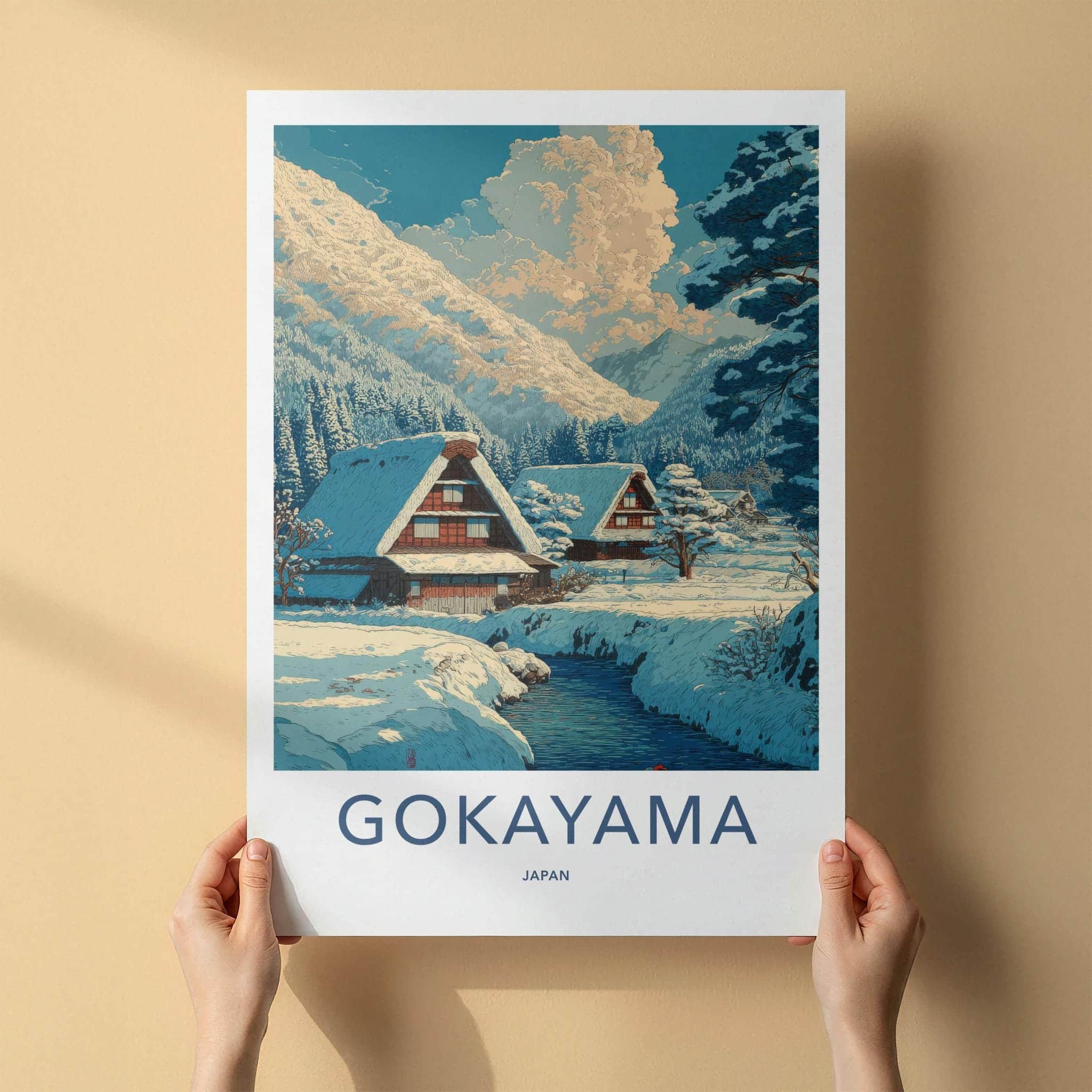 Gokayama Poster - Japan Art Print - Snowy Village Scene Home Decor