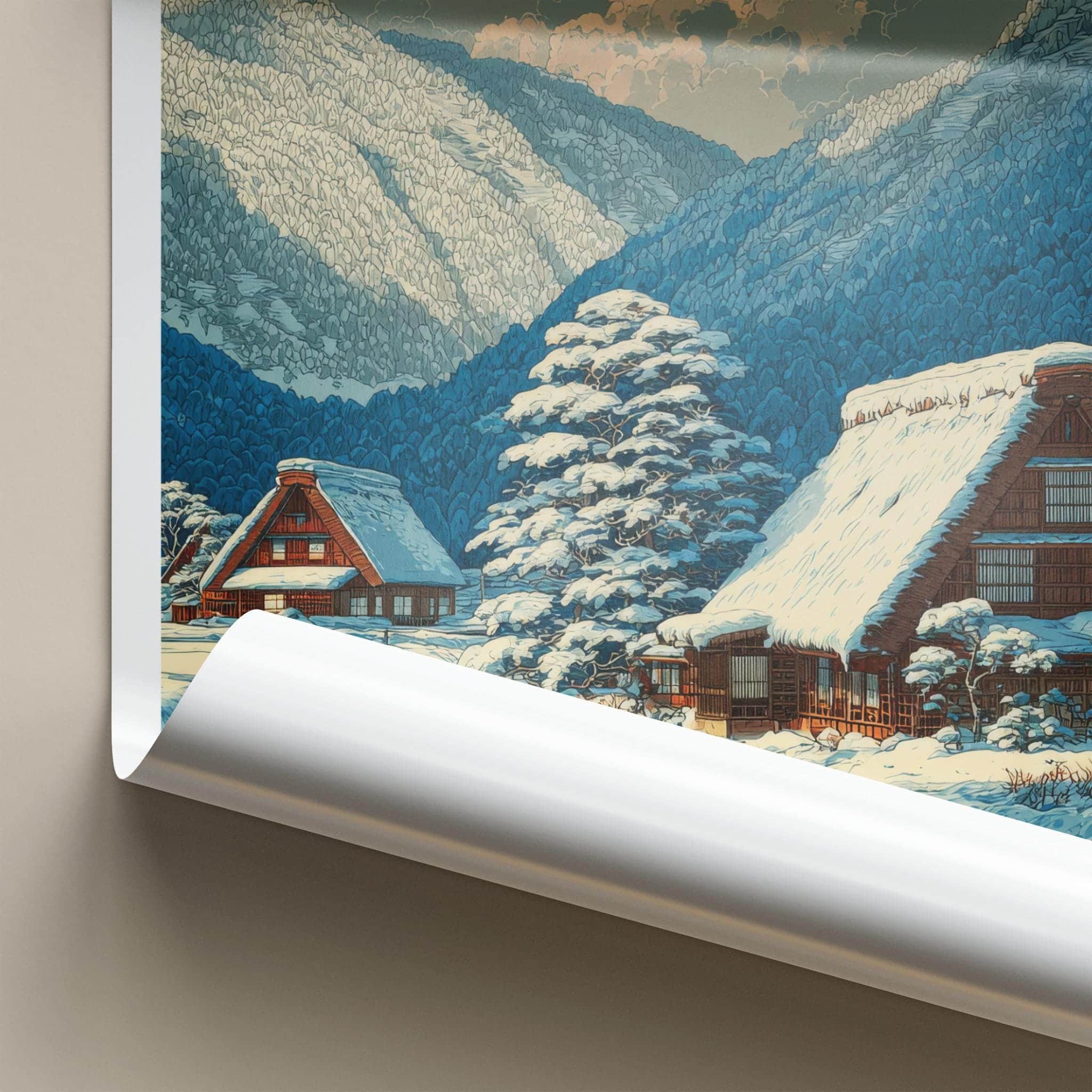Gokayama Poster - Japan Travel Art - Snowy Village Houses Wall Decor