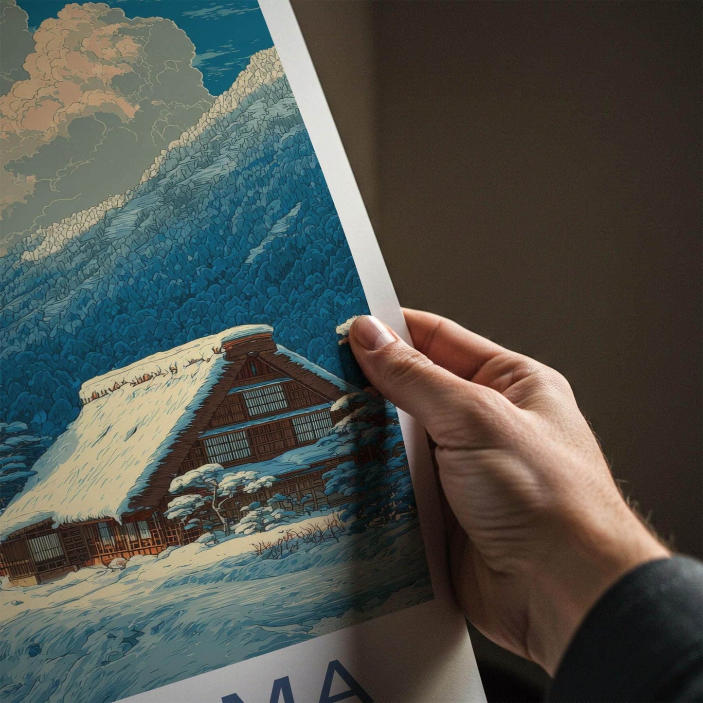 Gokayama Poster - Japan Travel Art - Snowy Village Houses Wall Decor
