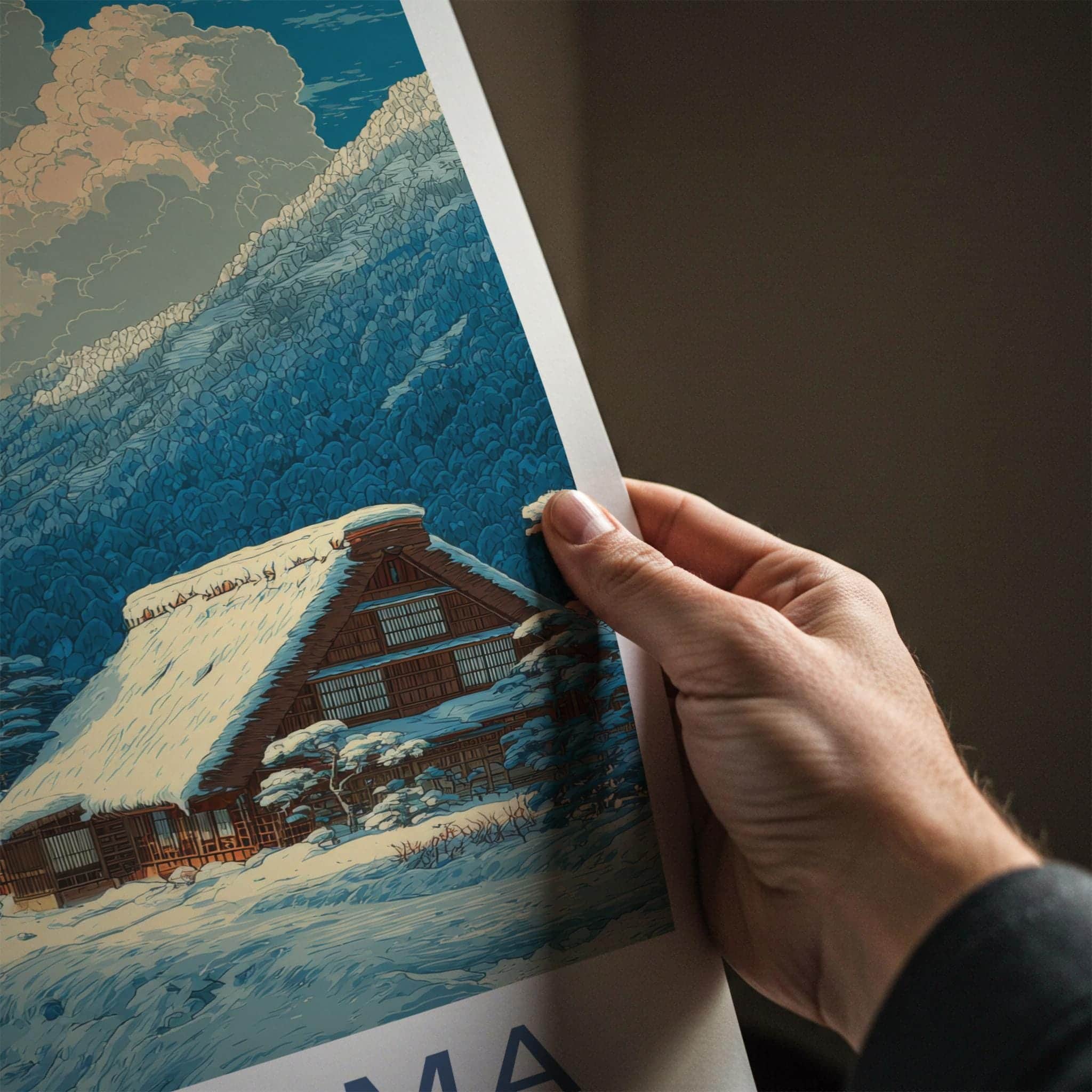 Gokayama Poster - Japan Travel Art - Snowy Village Houses Wall Decor