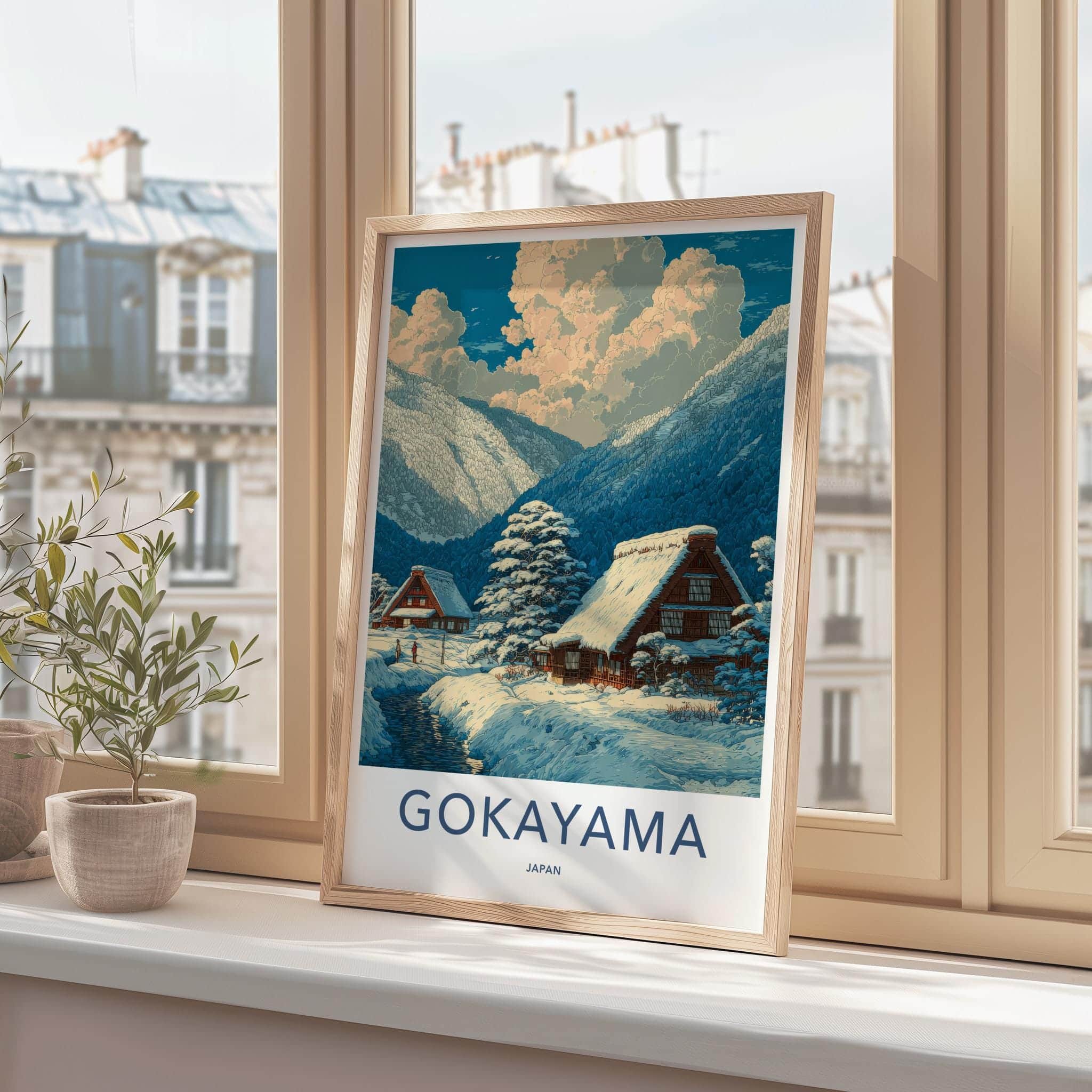 Gokayama Poster - Japan Travel Art - Snowy Village Houses Wall Decor