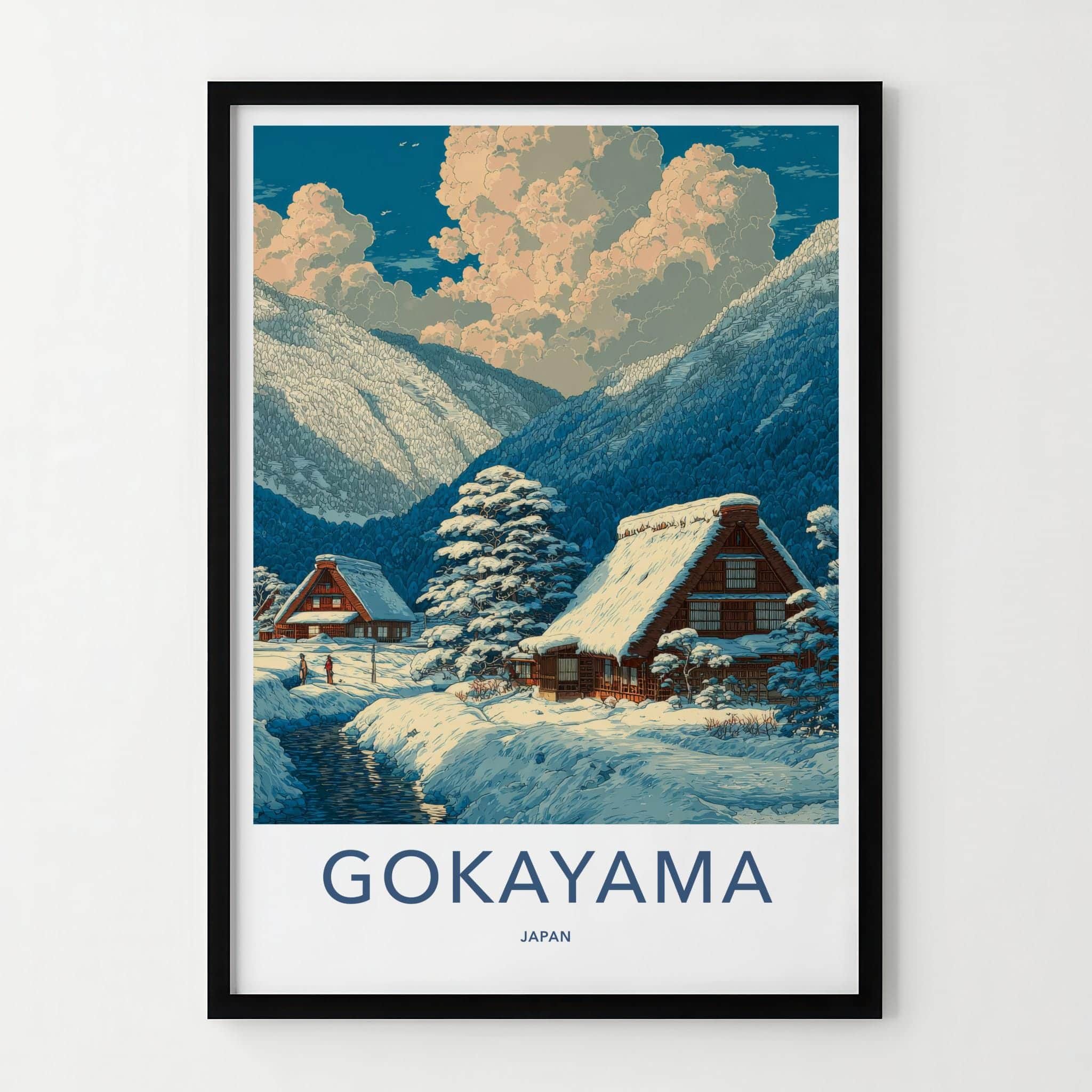 Gokayama Poster - Japan Travel Art - Snowy Village Houses Wall Decor