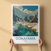 Gokayama Poster - Japan Travel Art - Snowy Village River Home Decor
