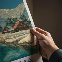 Gokayama Poster - Japan Travel Art - Snowy Village River Home Decor