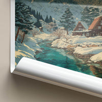 Gokayama Poster - Japan Travel Art - Snowy Village River Home Decor