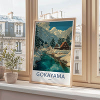 Gokayama Poster - Japan Travel Art - Snowy Village River Home Decor