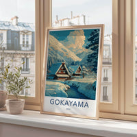 Gokayama Poster - Japan Travel Art - Snowy Village River Home Decor