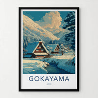 Gokayama Poster - Japan Travel Art - Snowy Village River Home Decor