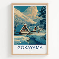 Gokayama Poster - Japan Travel Art - Snowy Village River Home Decor