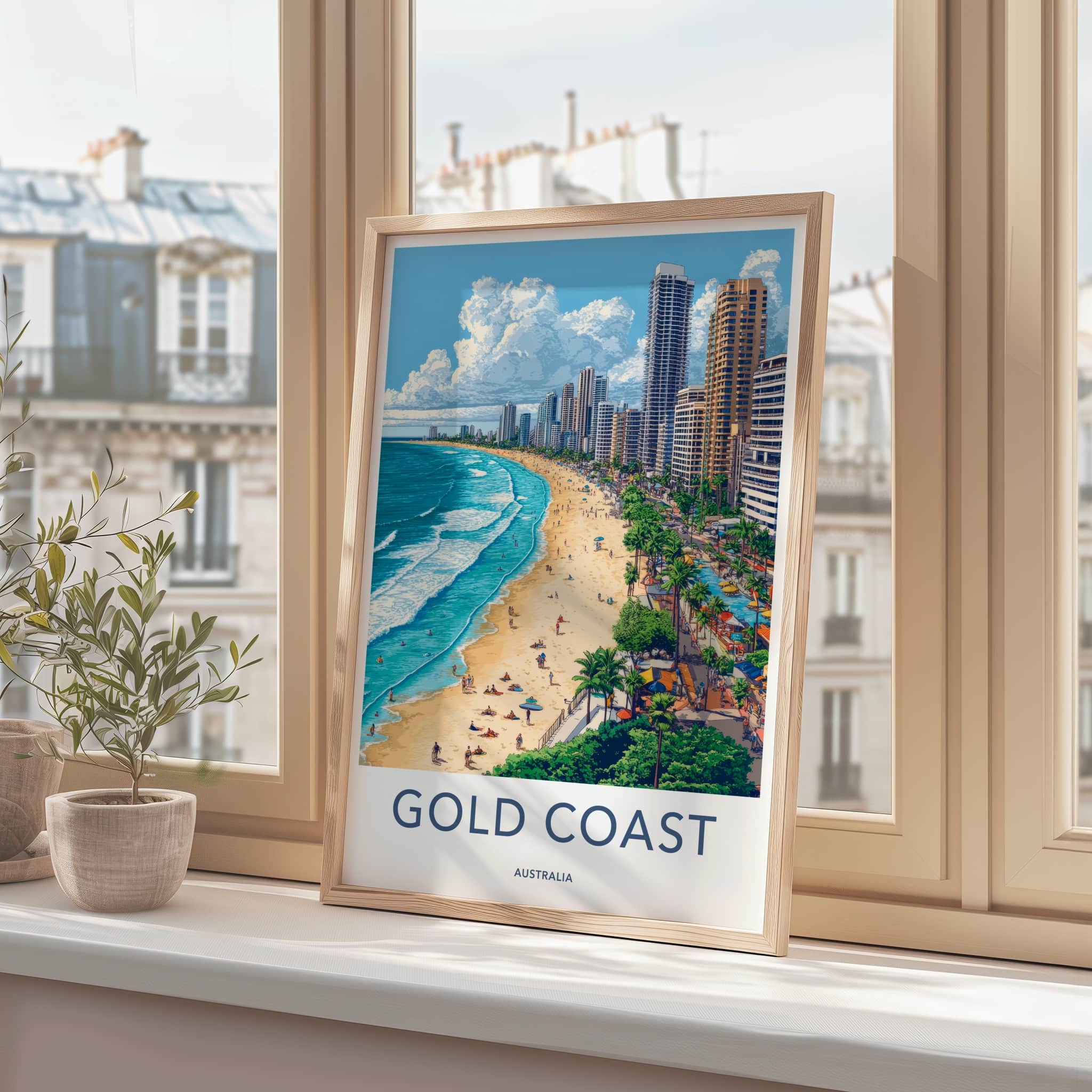 Gold Coast Poster - Australia Travel Art - Coastal Skyscraper Beach Home Decor