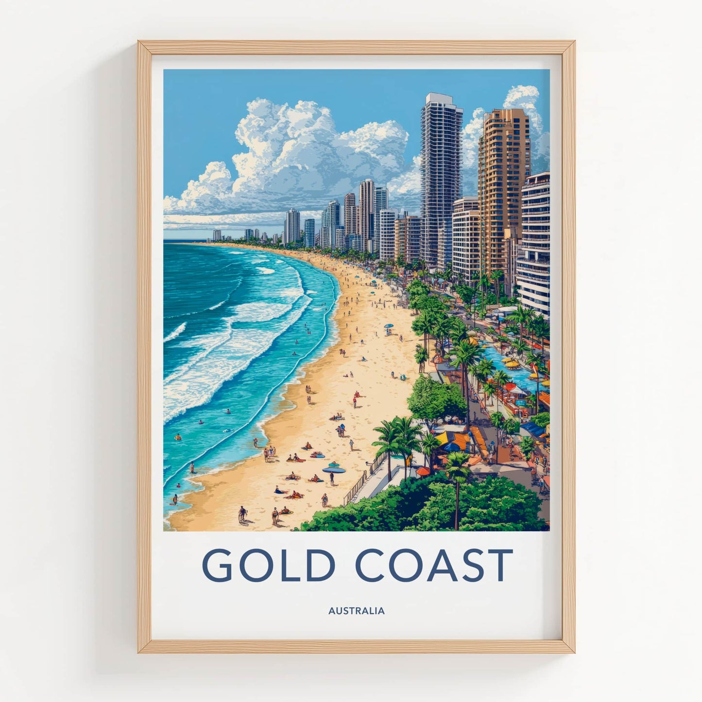 Gold Coast Poster - Australia Travel Art - Coastal Skyscraper Beach Home Decor