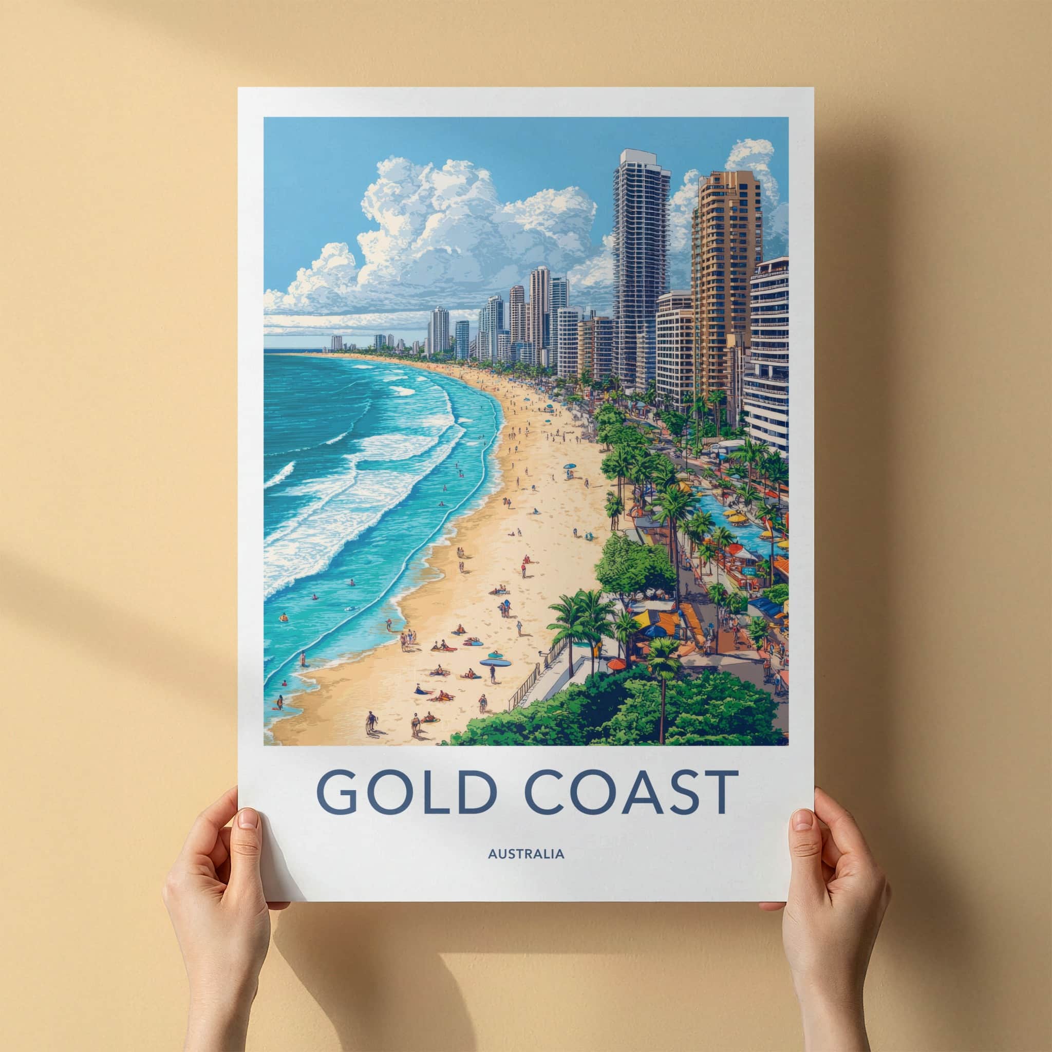 Gold Coast Poster - Australia Travel Art - Coastal Skyscraper Beach Home Decor