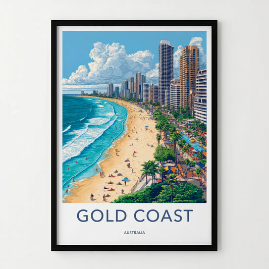 Gold Coast Poster - Australia Travel Art - Coastal Skyscraper Beach Home Decor