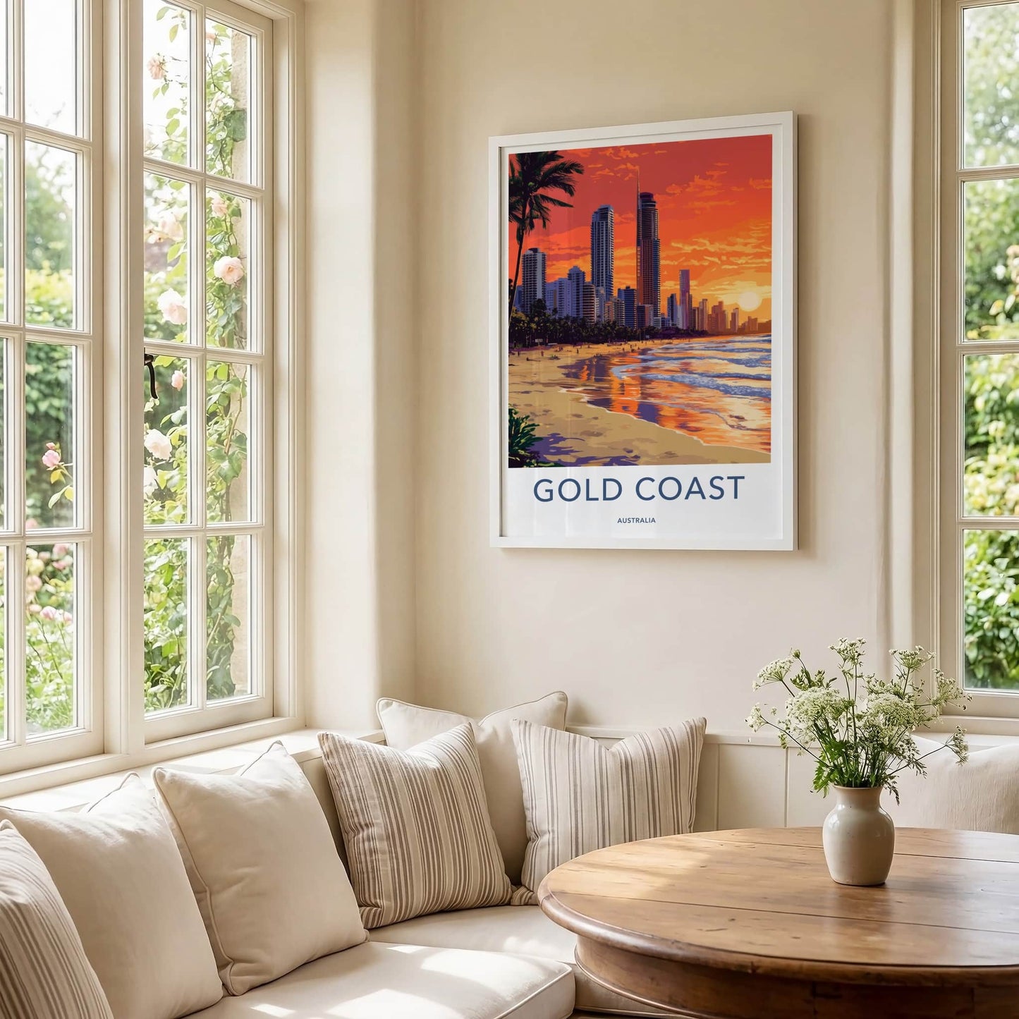 Gold Coast Poster - Australia Travel Art - Oceanfront Skyline Sunset Wall Decor