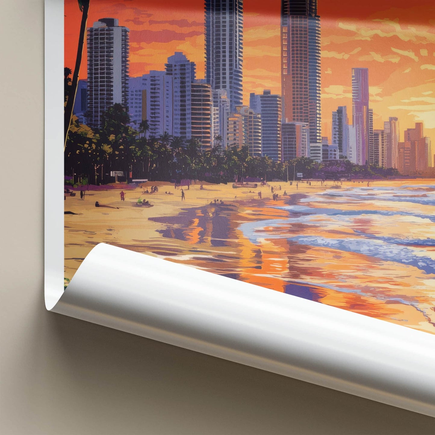 Gold Coast Poster - Australia Travel Art - Oceanfront Skyline Sunset Wall Decor