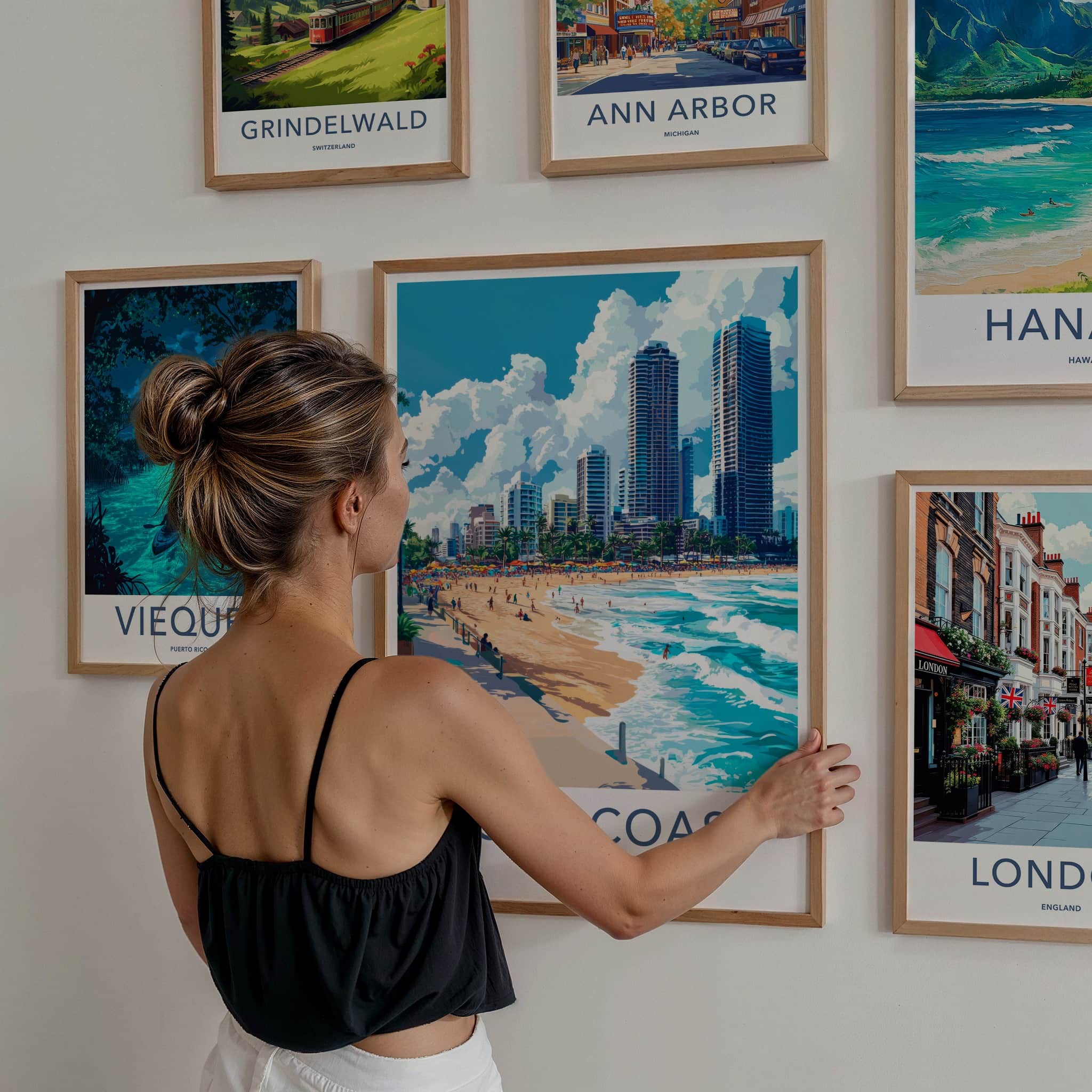 Gold Coast Poster - Australia Travel Art - Sunny Beach Skyline Home Decor