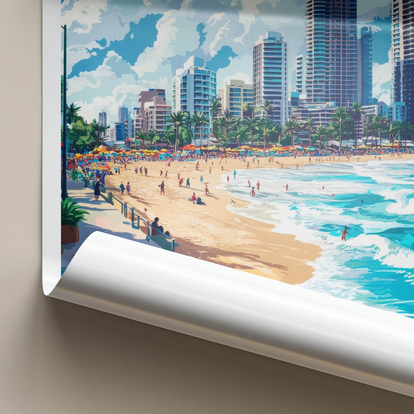 Gold Coast Poster - Australia Travel Art - Sunny Beach Skyline Home Decor