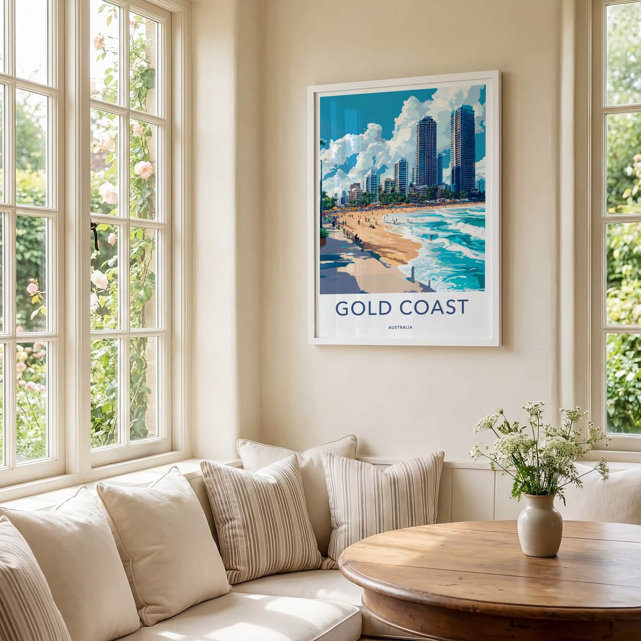 Gold Coast Poster - Australia Travel Art - Sunny Beach Skyline Home Decor