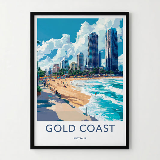 Gold Coast Poster - Australia Travel Art - Sunny Beach Skyline Home Decor