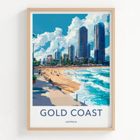 Gold Coast Poster - Australia Travel Art - Sunny Beach Skyline Home Decor