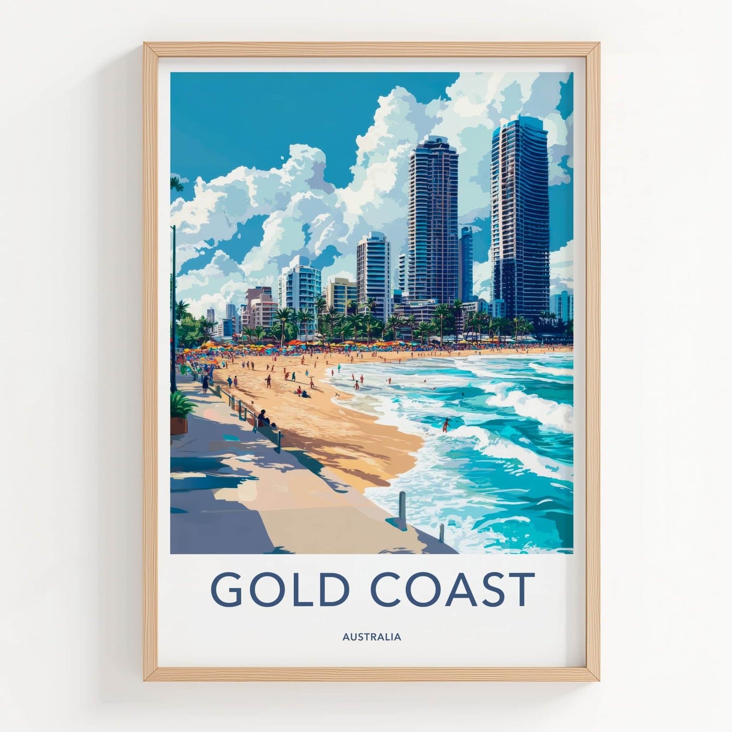 Gold Coast Poster - Australia Travel Art - Sunny Beach Skyline Home Decor