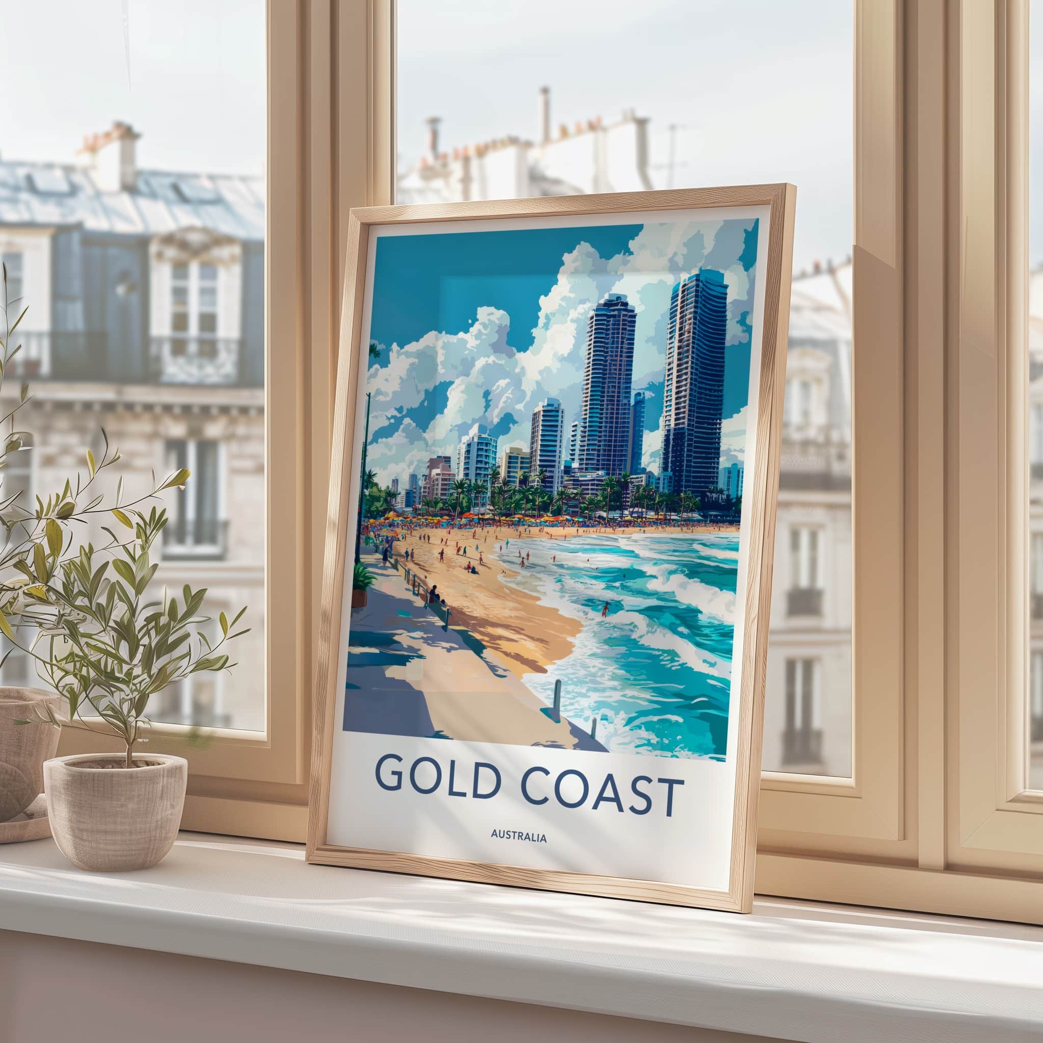 Gold Coast Poster - Australia Travel Art - Sunny Beach Skyline Home Decor