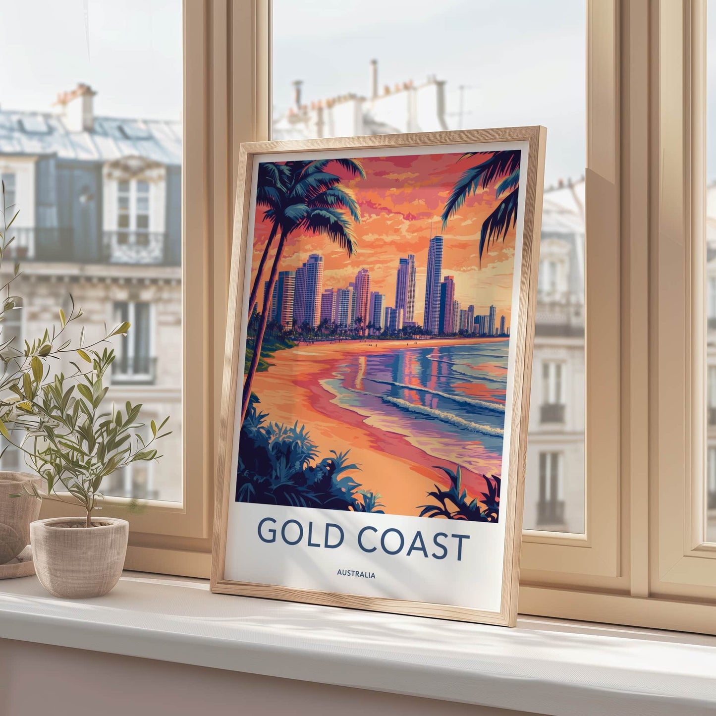 Gold Coast Poster - Australia Travel Art - Tropical Beach Skyline Home Decor