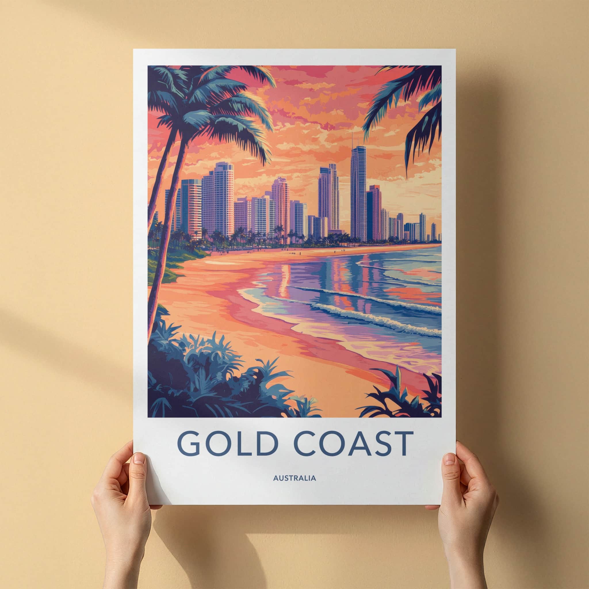 Gold Coast Poster - Australia Travel Art - Tropical Beach Skyline Home Decor