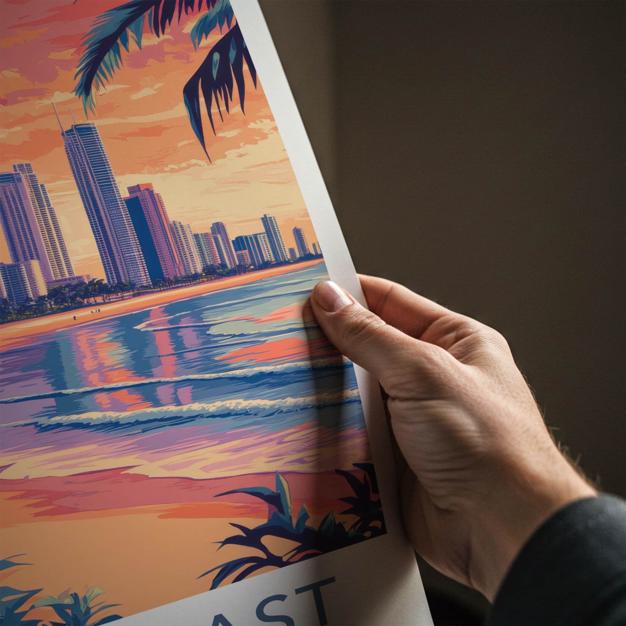 Gold Coast Poster - Australia Travel Art - Tropical Beach Skyline Home Decor