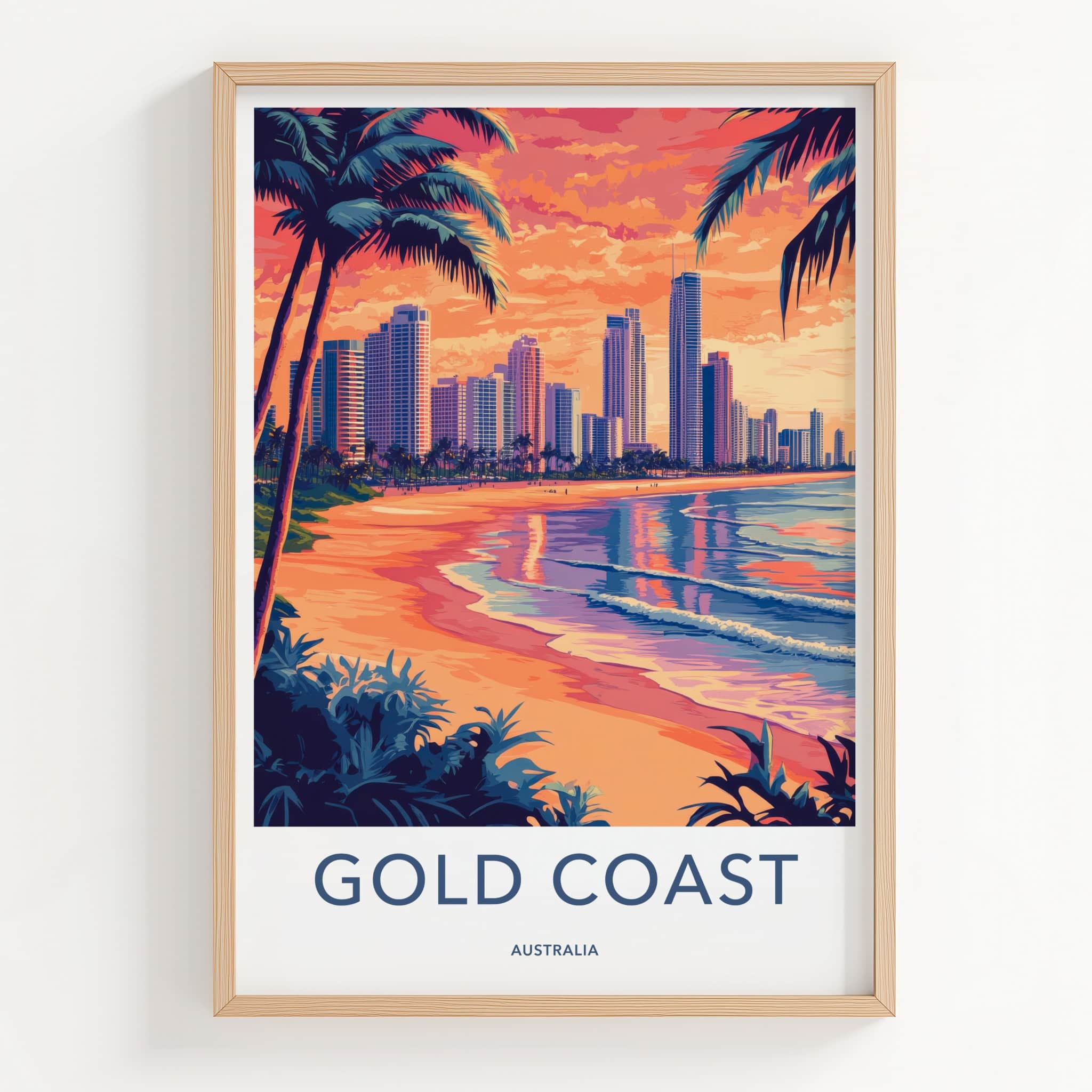 Gold Coast Poster - Australia Travel Art - Tropical Beach Skyline Home Decor
