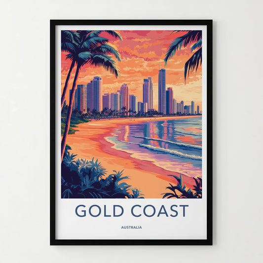 Gold Coast Poster - Australia Travel Art - Tropical Beach Skyline Home Decor
