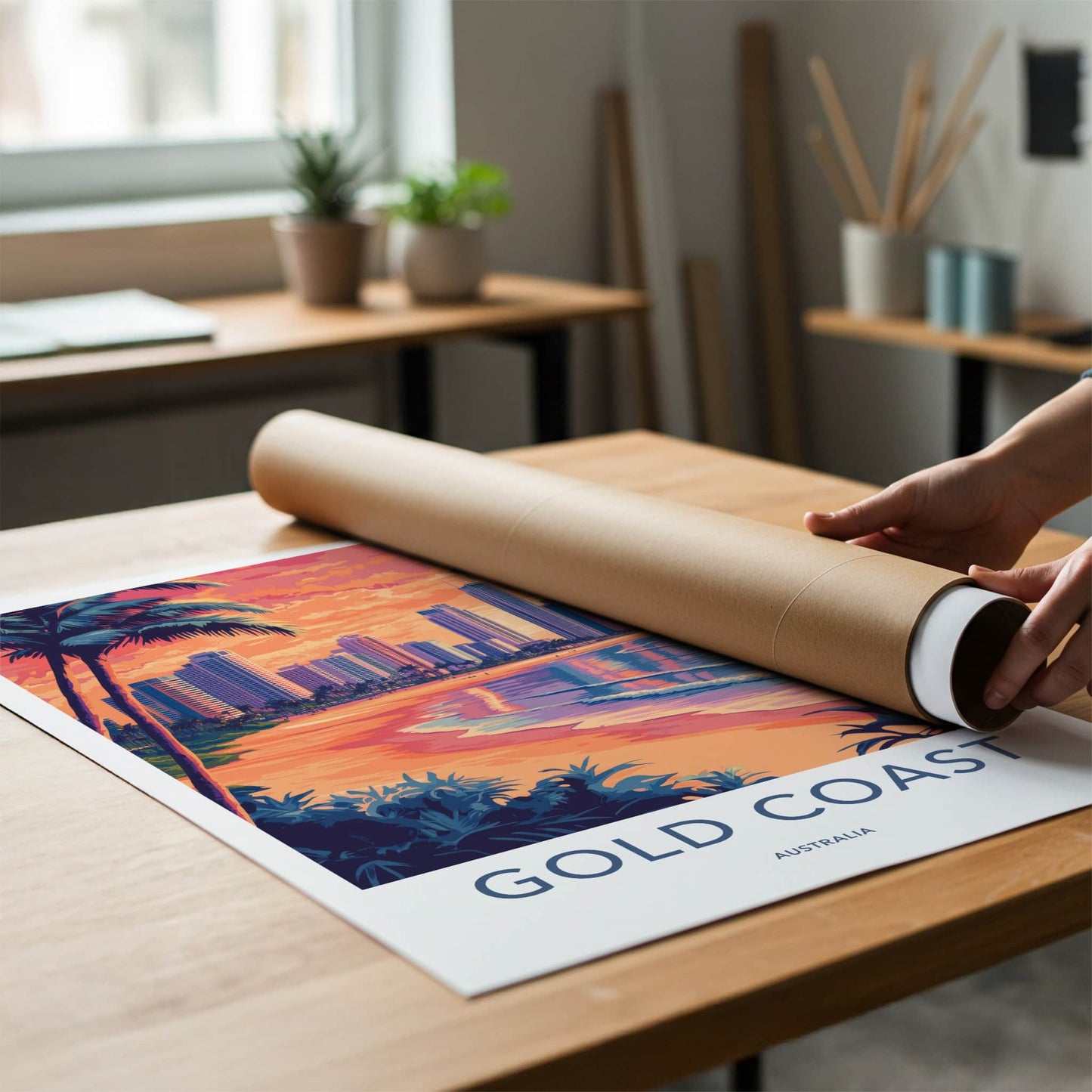 Gold Coast Poster - Australia Travel Art - Tropical Beach Skyline Home Decor