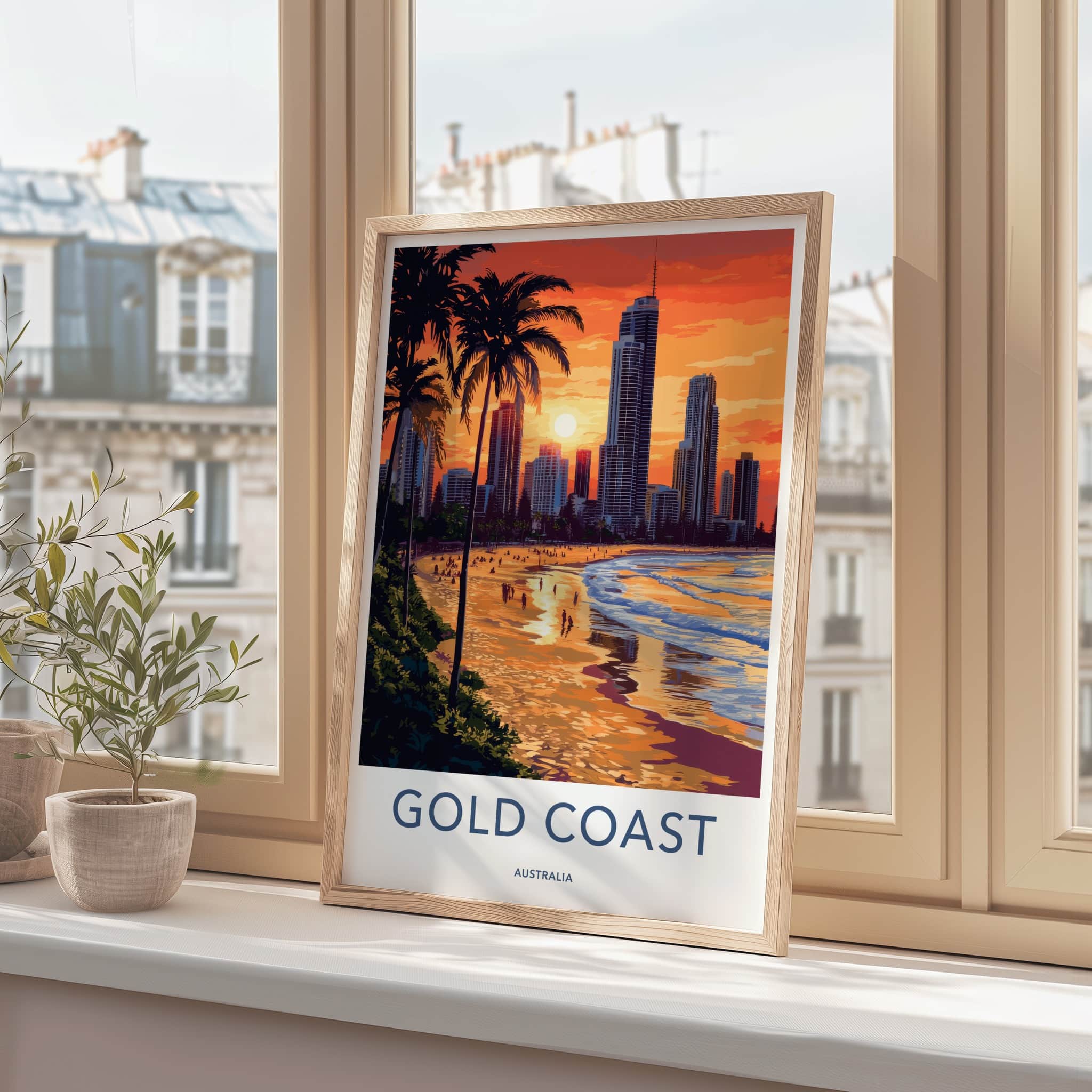 Gold Coast Poster - Australia Travel Art - Tropical Beach Sunset Home Decor